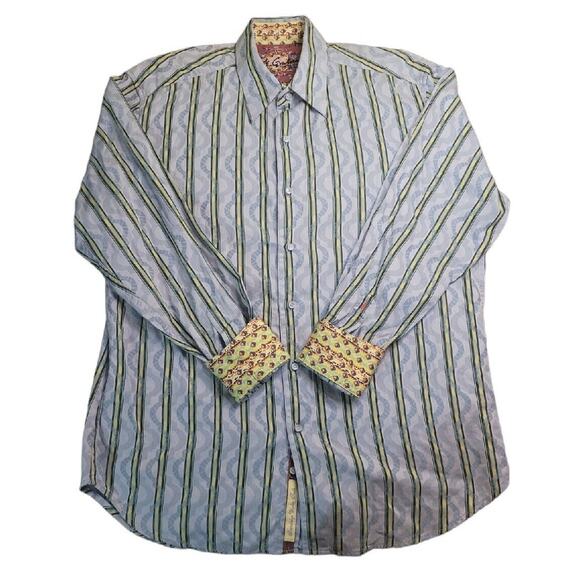 Robert Graham Blue Striped Flip Cuff Shirt Men’s Large Long Sleeve • EUC - Picture 1 of 8